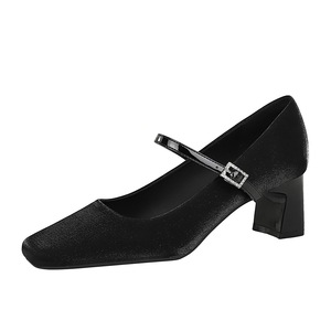 6295 BIGTREE French Style Single <strong>Shoe</strong> square Toe Silk Thick Heel, Shallow Mouth Plain Face, Mid Heel <strong>Commuting</strong> Women's <strong>Shoes</strong> - Product Image 2