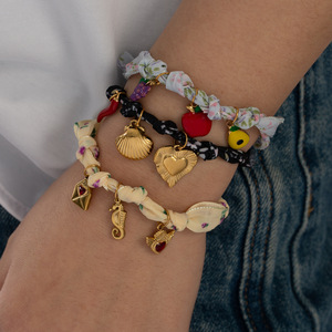 Pulsera Boho de Tela Floral con Colgante de Concha de Acero Inoxidable y Corazón de Chile, Joyería de Verano para Playa para Mujer - Product Image 2