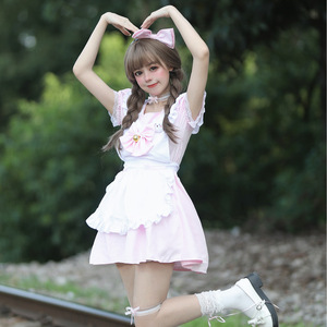 Cute Maid Outfit Pink And Black Cosplay Costume Soft Girl Lolita Dress For Women Spring 2023 - Product Image 1