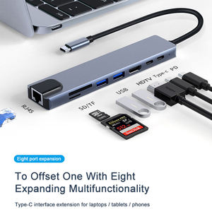 다기능 알루미늄 8 in 1 USB C 허브 타입 C 2.0 HDTV 4K 30Hz/60Hz HDTV PD TF RJ45 맥북용 SD 허브 - Product Image 4