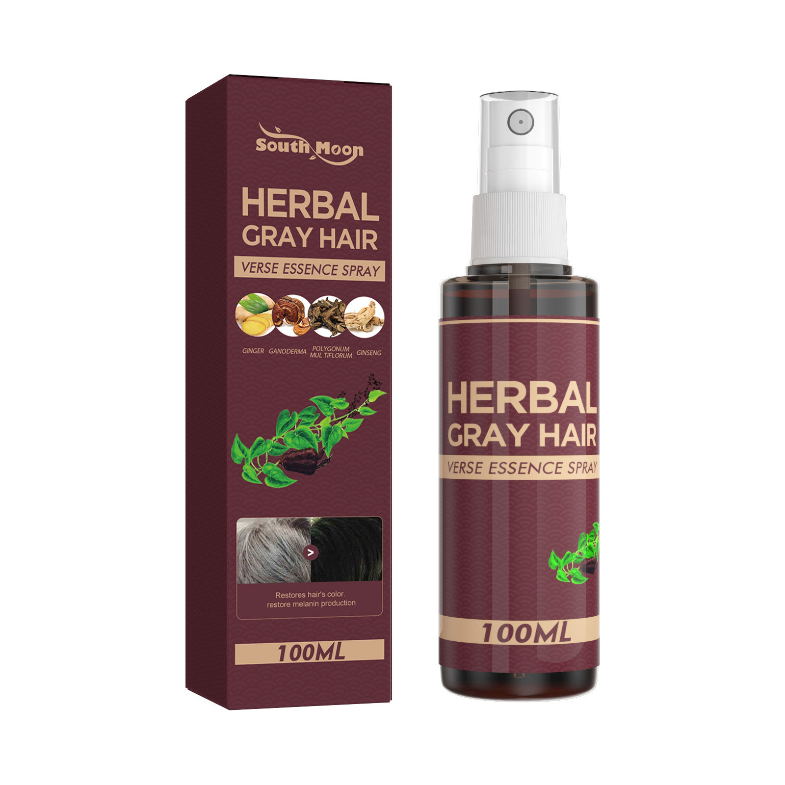 SouthMoon Herbal Hair Darkening Liquid Chinese Medicine Essence Moisturizing Hair Care Polygonum Multiflorum For Shiny Hair