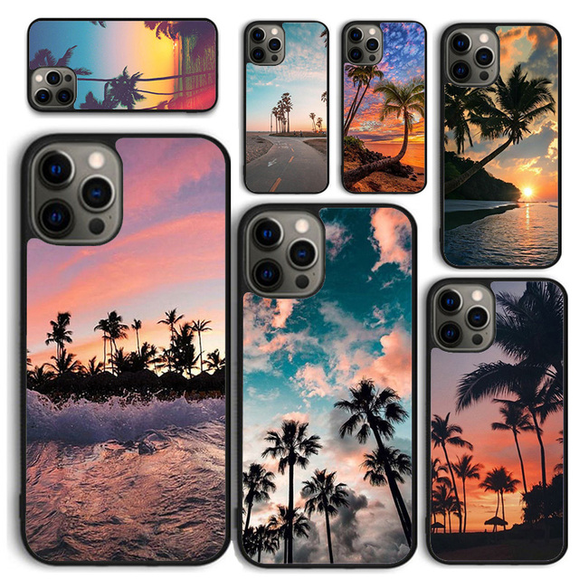 Summer Beach Sunset Palm Tree Phone Case for iPhone 16 Coque 15 14 12 13 mini PLUS X XS XR 11 PRO MAX Back Cover Fundas
