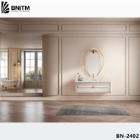 BNITM kustom Modern mewah melengkung Dinding kabinet kamar mandi Vanity dengan wastafel Led pintar cermin