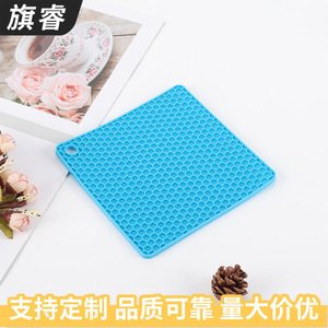 Square Honeycomb <b>Silicone</b> Placemat Lake Blue Hexagon Pattern Drain <b>Mat</b> For Kitchen Tableware - Product Image 4