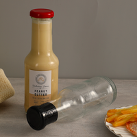 Bouteille en verre transparente de 310 ml (10 oz) pour miel, confiture, pâte BBQ, moutarde, ketchup, sauce, avec couvercle métallique à vis.