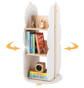 رف كتب خشبي دوار للأطفال بتصميم عصري جديد، أبيض اللون، بثلاثة مستويات، مناسب لغرفة الأطفال وغرفة المعيشة - Product Image 1