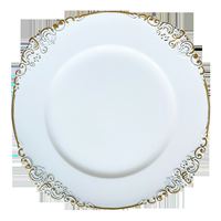 Assiettes de présentation rondes modernes en plastique, 13 pouces, rose et or, pour décoration de mariage, motif floral, vente en gros, pas cher