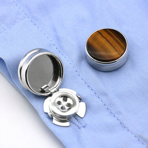 Manufacturer Wholesale Fashionable Classic Design Men's Round <b>Brown</b> Marble Cat's Eye Stone Cufflinks Shirt Decorative Buttons - Product Image 3