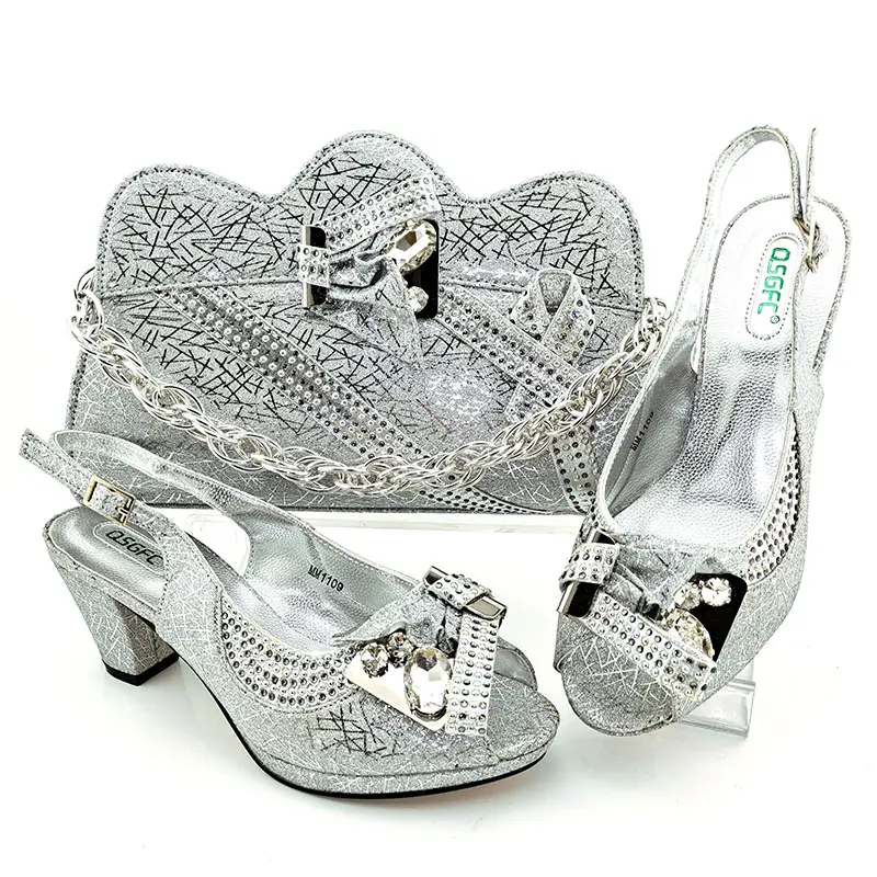 Sinyafashion-zapatos de tacón alto con piedras para mujer, calzado de fiesta italiano nigeriano, conjunto de zapatos de novia de cuero genuino, PU, a la moda