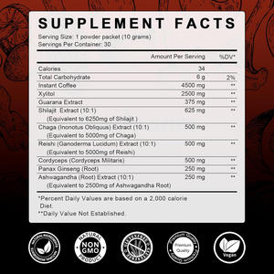 الأكثر مبيعًا مسحوق قهوة شيلاجيت العلامة التجارية الخاصة 9in1 مزيج مشروب الطاقة مع فطر أشواغاندا غوايوسا كورديسيبس للتركيز - Product Image 3