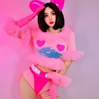 Costumes de scène pour groupe de filles sexy, performance de danse en bar, ambiance interactive en boîte de nuit, spectacle Gogo, rose, mignon, polyester, adultes