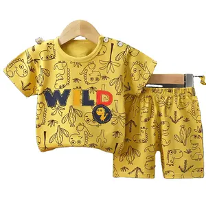 Wholesale cotton cartoon home wear kids clothing Plain kids jogging suit summer suit for boy Kids short sleeve track suit