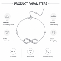 Gelang Pesona Infinity Moissanite Perak Sterling 925 Berlapis Pave Perhiasan Fashion Wanita untuk Sehari-hari Hadiah