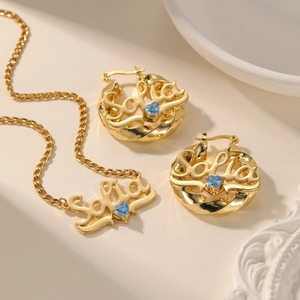DUOYING Personalisiertes Namensschmuck-<span class=keywords><strong>Set</strong></span> mit Geburtsstein, 18K Vergoldeter Edelstahl, Zirkon-Buchstaben-Ohrringe und Halskette für Frauen und Kinder - Product Image 2