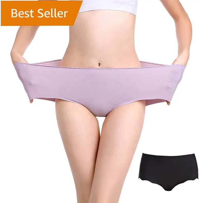 Hot selling women cheap One-piece Mid waist L-3XL large size underwear ice silk Ladies No Show seamless sexy girls panties