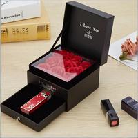 Boîte à fleurs en forme de rose à double couche avec tiroir, bronzage, je t'aime, meilleurs vœux, 9 fleurs, rouge à lèvres, collier, bague, style bijoux, Saint-Valentin