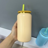 Gravure au laser vierge 16oz bouteille d'eau tasse à café en acier inoxydable enduit de poudre plaqué or canette de bière avec couvercle et paille pour