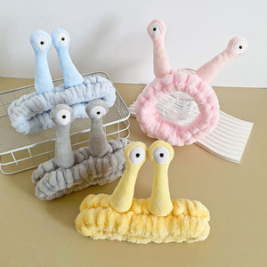 Qianjin Funny Cartoon Flannel <strong>Snail</strong> <strong>Headband</strong> High Elastic Spa <strong>Makeup</strong> Shower Hairband Skincare Hair Accessories for Women - Product Image 2