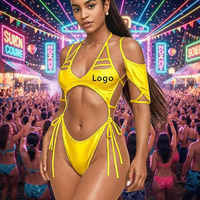 Maillot de bain monokini métallique une pièce personnalisé OEM, découpé, décolleté en V profond, à nouer sur les côtés, pour Carnaval, lundi, festival, rave, vêtements 2027