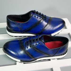 Chaussures habillées pour hommes en cuir véritable, style Oxford, bout rond, respirantes, pour le bureau et la carrière, avec empeigne imprimée, semelle extérieure en caoutchouc, logo en cuir - Product Image 3