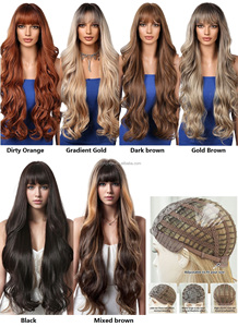 Parrucche Sintetiche All'Ingrosso da 30 Pollici con Frangia, Grandi Onde, Capelli Lunghi Ricci alla Moda, Marrone Misto Oro, Parrucca Ondulata Effetto Acqua per Donna - Product Image 5