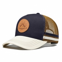 Casquettes de sport en toile à 5 panneaux, profil haut, bicolores, avec logo personnalisé, casquettes trucker, double bande, patch en cuir, cyclisme