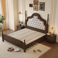 Cadre de lit plateforme en bois de caoutchouc moderne haut de gamme, durable, écologique, taille double standard, style vintage du milieu du siècle, fabriqué en Chine