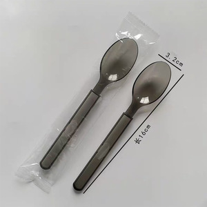 Disposable Long Handle Thickened Plastic <b>Knife</b> <b>Fork</b> <b>Spoon</b> <b>Set</b> For Takeout Dessert Milk Tea Party Use Grey Color - Product Image 2
