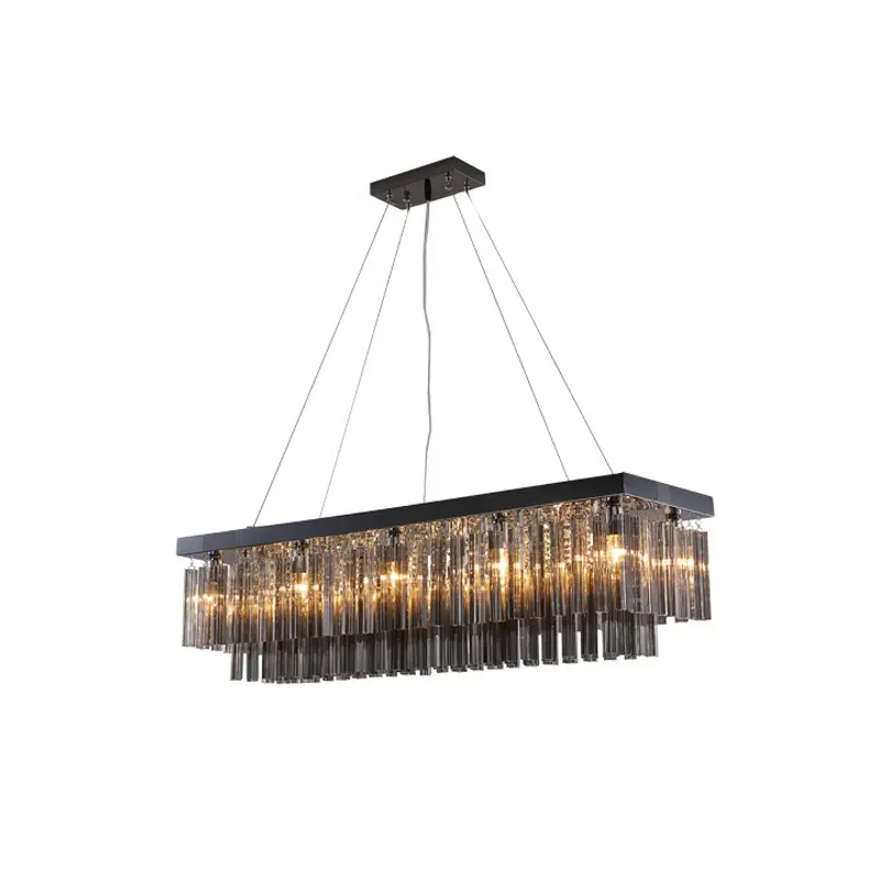 In stock kitchen island chandelier lighting smoky grey crystal ceiling hanging light modern rectangular pendant lamp