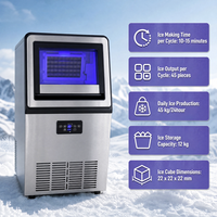 Machine à glaçons commerciale 45 kg/24h pour eau du robinet filtrée et eau en fût, avec fonction de réservation bidirectionnelle, marche/arrêt et réglage de l'heure