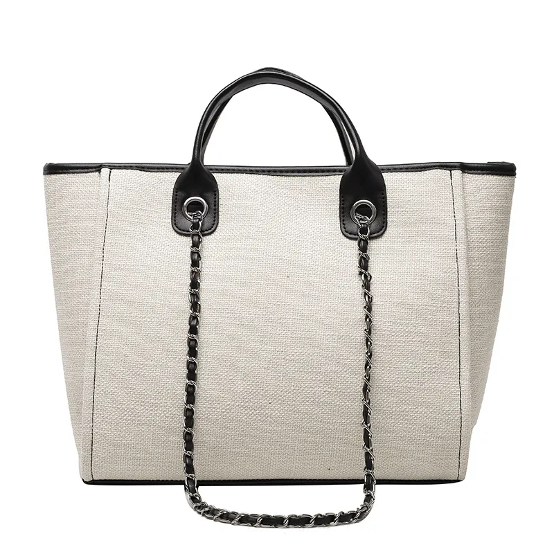 Wholesale Vintage Tote Handbag Larger Capacity Cotton Canvas Tote Bag Women Luxury Shoulder Bag Handbag With Chain