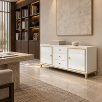 WYRAX Executive Lounge Sideboard Buffetschrank mit 3 Schubladen, Seitenschränken, Steinoptik-Türfronten und Erhöhtem Goldfuß
