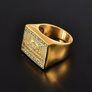 Bague en Acier Titane Plaqué Or 18K, Dernière Cène, Judas, Treize Apôtres, Bague Tendance pour Homme, <span class=keywords><strong>Relief</strong></span> Zirconia, Anti-ternissement - Product Image 3