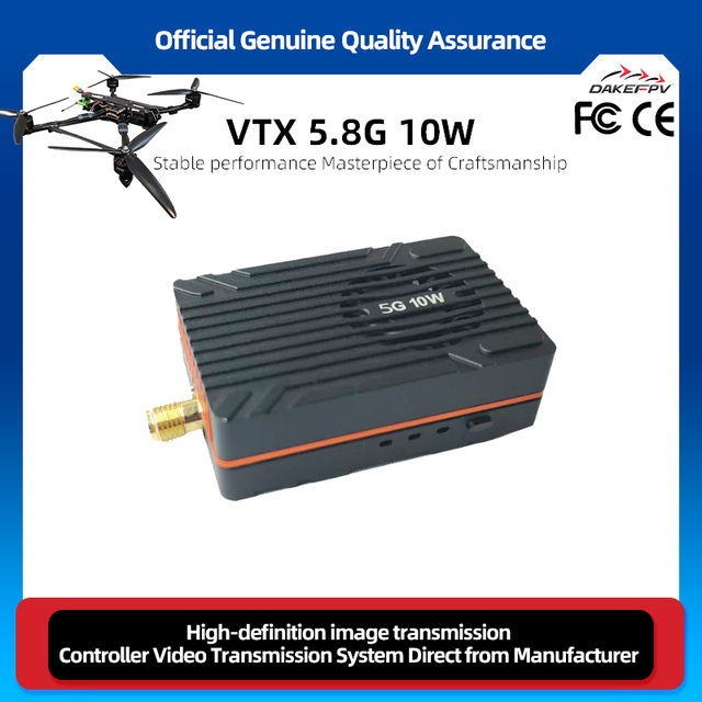 DAKEFPV VTX 5.8G 10W Long Range FPV Drone Video Transmitter Plastic Metal Construction 64 Channels for Compatible Remote Control