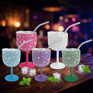 Calice da Vino Scintillante da 4oz con Strass, Cannuccia e Coperchio, Mini Bicchiere in Acciaio Inox per Bar Boutique, Spedizione Rapida - Product Image 4