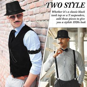 Costume Homme Années 20, Tenue Homme Années 20, Costumes Années Folles pour Hommes, Chapeau Années 20, Gilet, Montre de Poche, Bretelles, <span class=keywords><strong>Cravate</strong></span> pour Costume de Fête - Product Image 6