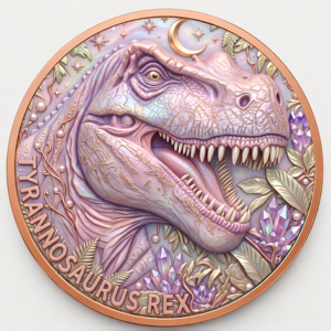Moneda de Cobre Puro 999 de 1 oz con Tiranosaurio Rex en Relieve 3D, con Acabado UV Tipo Prueba, El Rey de los Dinosaurios, Arte Metálico - Product Image 3