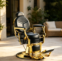 Fauteuil de salon de coiffure hydraulique inclinable robuste noir avec cadre doré de luxe
