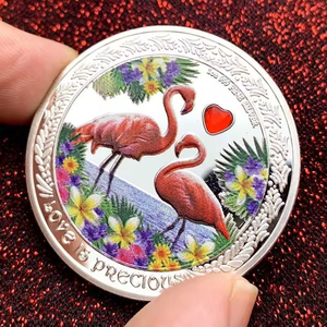 Wholesale Custom Color Lucky Collection Love 3 D <strong>Flamingo</strong> Animal Metal Silver <strong>Coin</strong> - Product Image 2