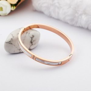Titanium Steel Bracelet Gold Rose Gold Shell Inlay Geometric Round Design Gift Jewelry - Product Image 2