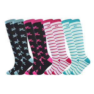 2025 गुलाबी रिबन नरम खेल महिला संपीड़न नर्स घुटने उच्च स्तन कैंसर जागरूकता संपीड़न मोजे - Product Image 1