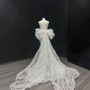 Abito <span class=keywords><strong>da</strong></span> <span class=keywords><strong>sposa</strong></span> a sirena <span class=keywords><strong>in</strong></span> <span class=keywords><strong>pizzo</strong></span> ricamato con fiocco <span class=keywords><strong>in</strong></span> rete e diamanti, modello Jancember, il più venduto, per cerimonie nuziali, abito lungo attillato <span class=keywords><strong>da</strong></span> festa - Product Image 4