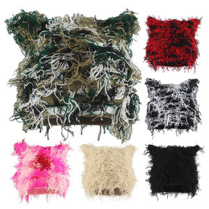 Jakijayi หมวกบีนนี่ดีไซน์หูแมวหมวกแฟชั่นลายพรางมีพู่ถักอบอุ่นสำหรับผู้หญิง - Product Image 1