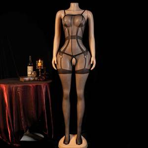 Seksi Tek Parça File Çoraplı Pijama Büyük Beden İnce Naylon/Spandeks Şeffaf Avrupa Amerika Stili - Product Image 6