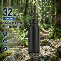 Bouteille d'eau isotherme Jiahe personnalisée avec logo, capacité 32 oz (1000 ml), en acier inoxydable, à large ouverture, double paroi, anti-fuite, pour le camping