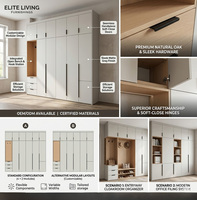 Armoire moderne de luxe blanc crème à 6 portes avec hub latéral intégré et tiroirs, système de rangement modulaire pour chambre à coucher