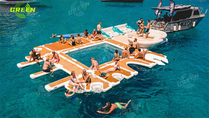 GREEN Inflatable Water Floating Fishing Dock Inflatable Sofa Platform Swimming Pool <strong>Pontoon</strong> With Net - Product Image 6