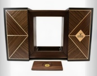 Boîte cadeau élégante en bois à double porte, sur mesure, avec placage en bois incrusté d'or fait main, pour whisky, brandy, vin