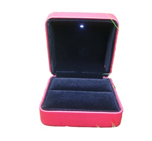 Red <b>Soft</b> Touching Leather Jewelry <b>Box</b> With Led <b>Light</b> Customer Logo Lighted Jewelry <b>Box</b> - Product Image 1