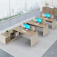 Bureau de travail modulaire pour 4 personnes avec cloison, bureau informatique moderne pour personnel avec armoire de rangement latérale pour le bureau